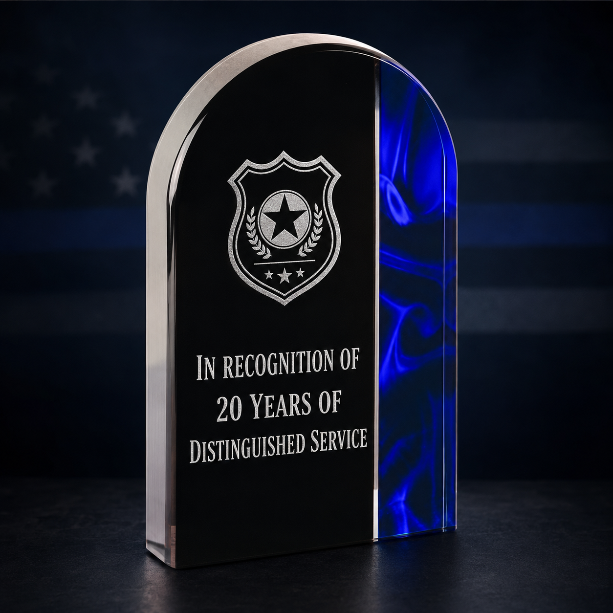 Personalized Police Promotion Award – Blue Arch Velvet Acrylic