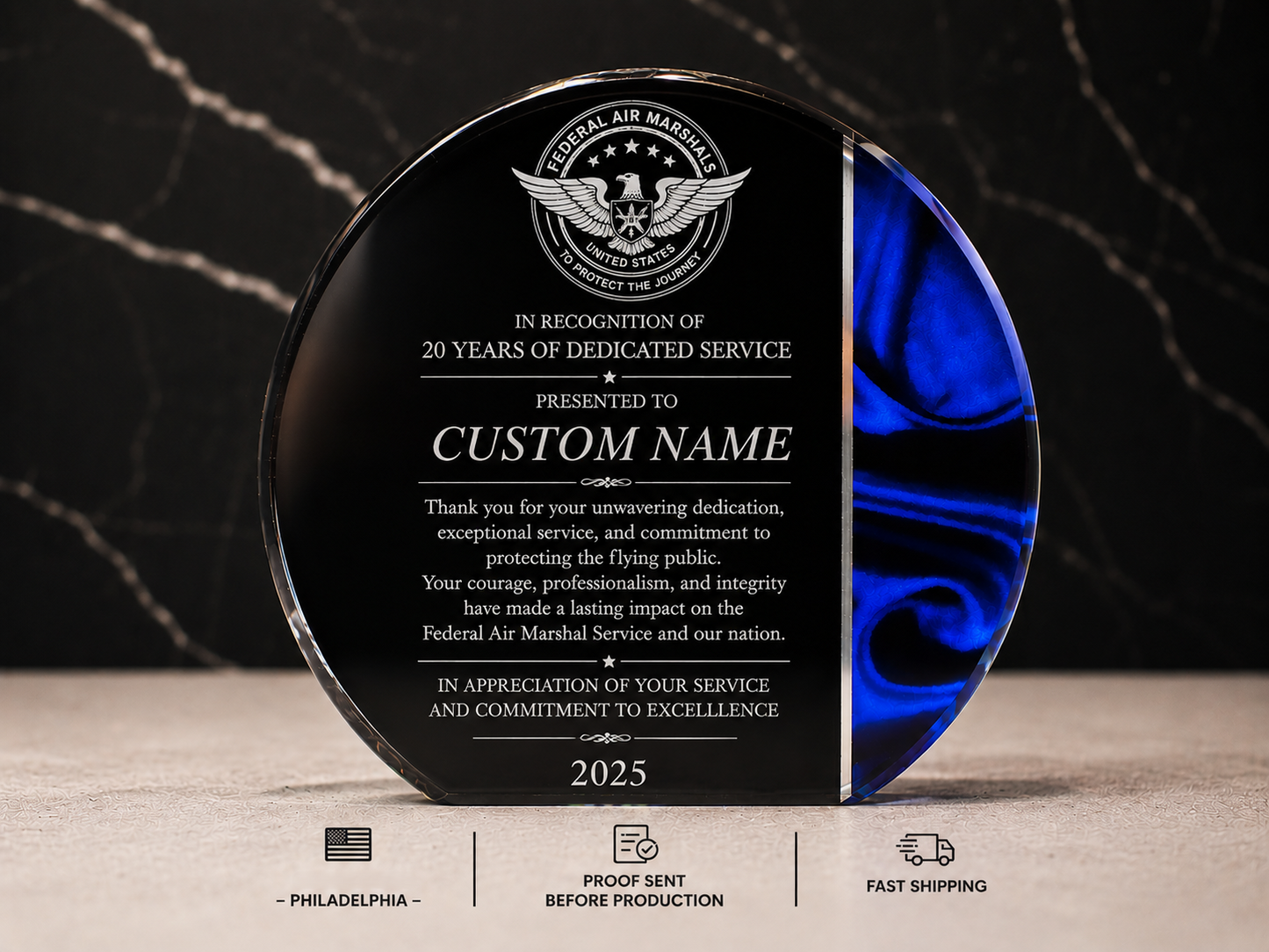 Blue Velvet Acrylic Award | Custom Recognition, Promotion & Retirement Gift