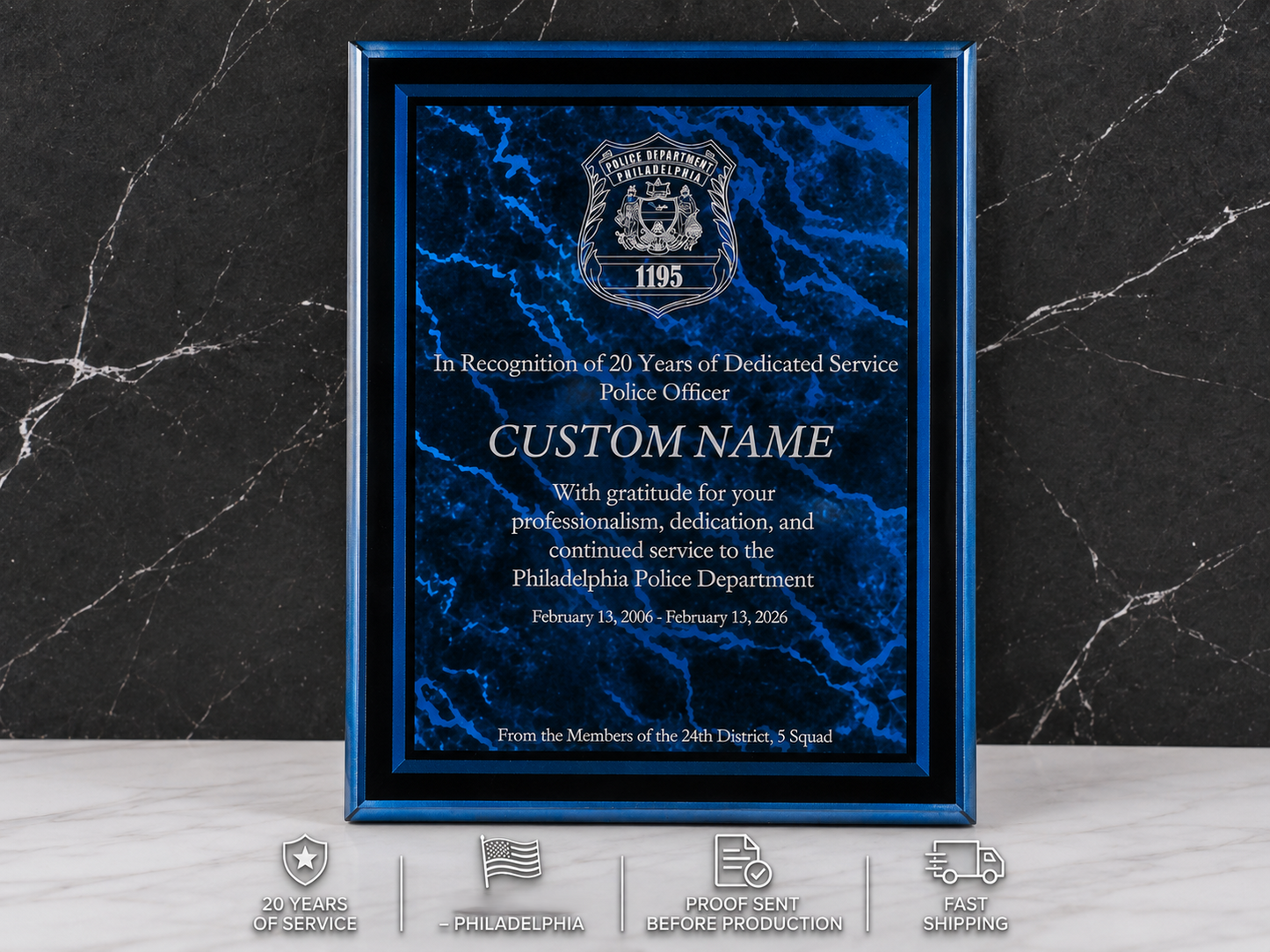 Border Acrylic Recognition Plaque | Custom Retirement, Service & Achievement Award