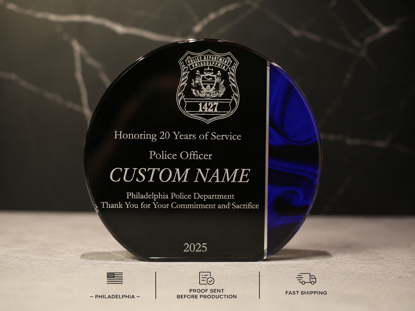 Blue Velvet Acrylic Award | Custom Recognition, Promotion & Retirement Gift