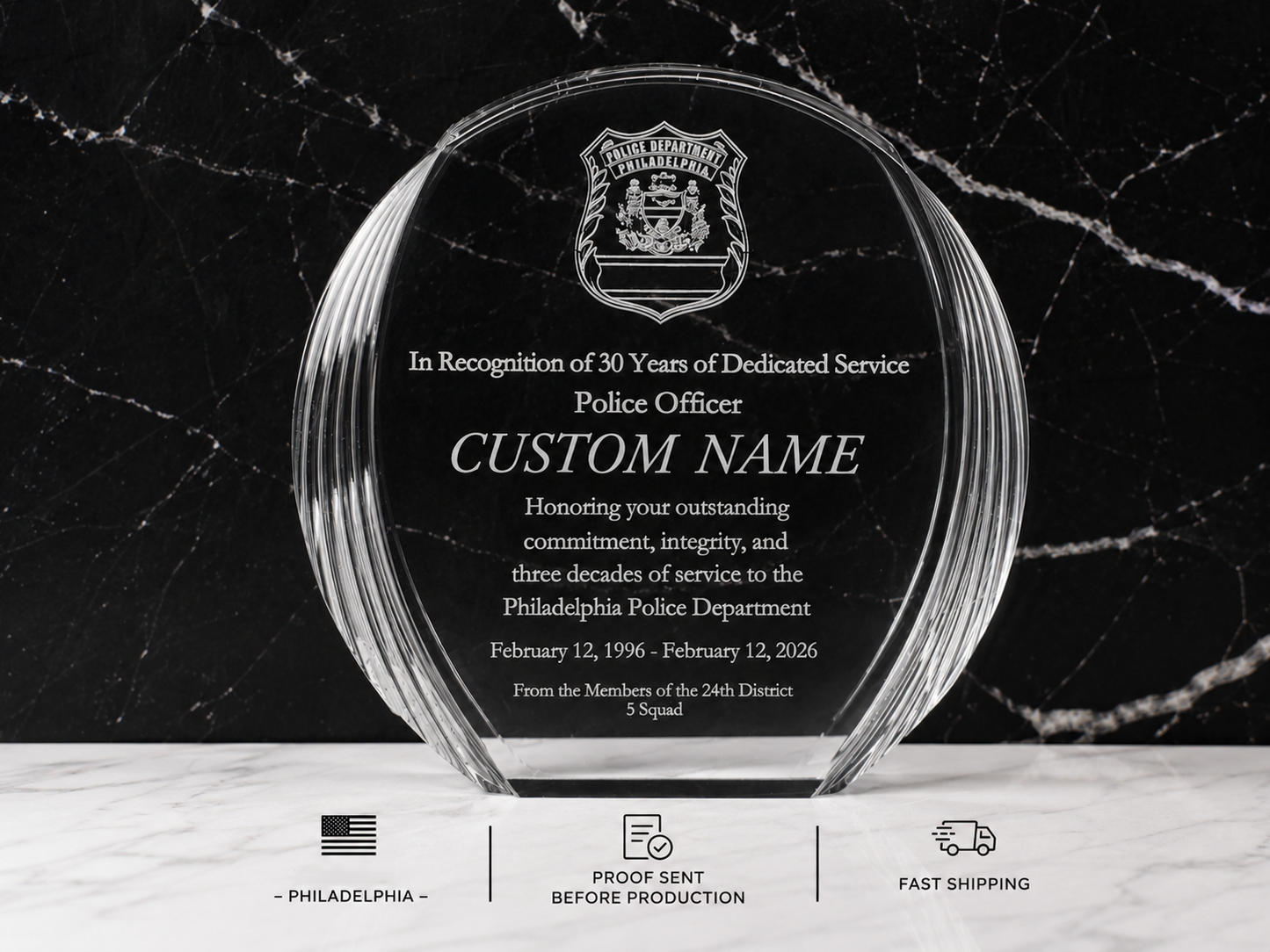 Clear Blue Acrylic Recognition Award | Personalized Employee, Service & Achievement Award