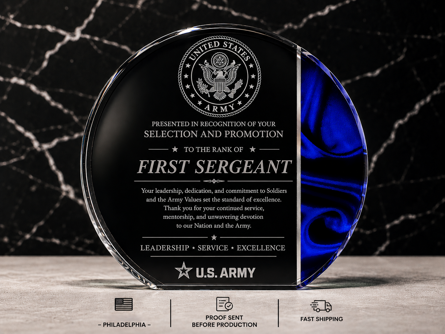 Blue Velvet Acrylic Award | Custom Recognition, Promotion & Retirement Gift