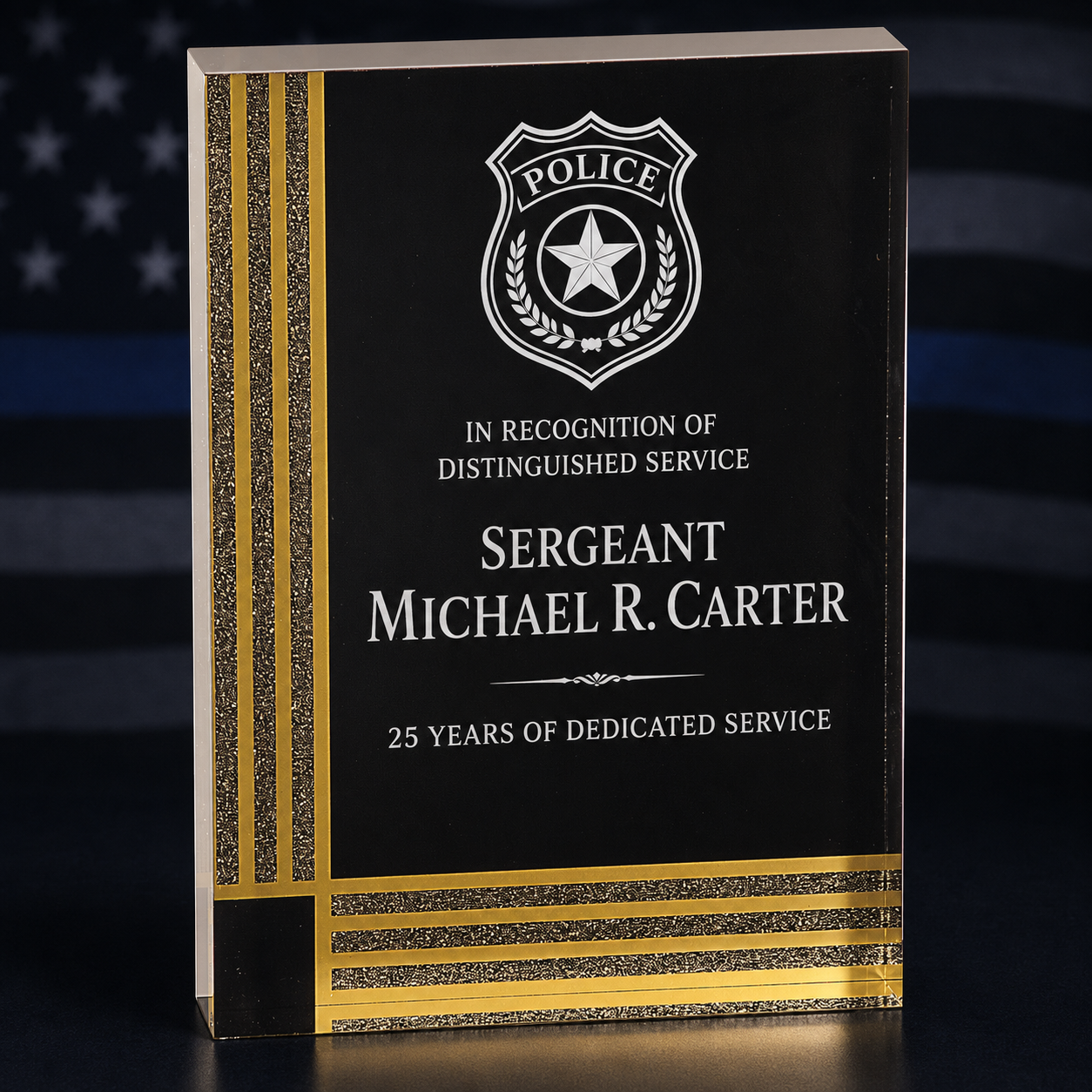 Personalized Police Detective Recognition Award – Black Diamond Rectangle Acrylic