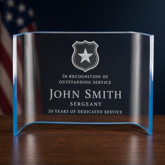 Personalized Blue Acrylic Crescent Service Award – Police, Military & First Responders