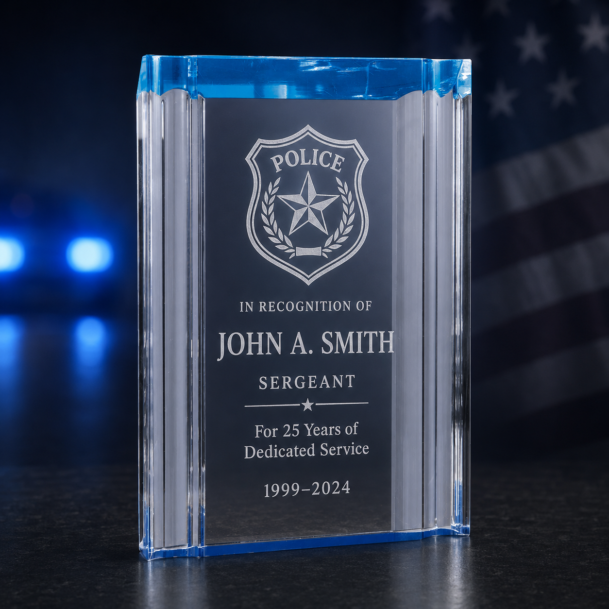 Personalized Military Meritorious Service Award – Blue Channel Acrylic