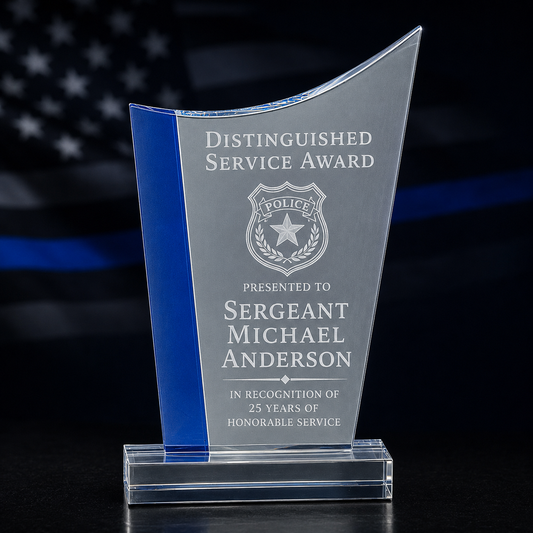 Personalized Law Enforcement Leadership Award – Blue Edge Crystal Crest