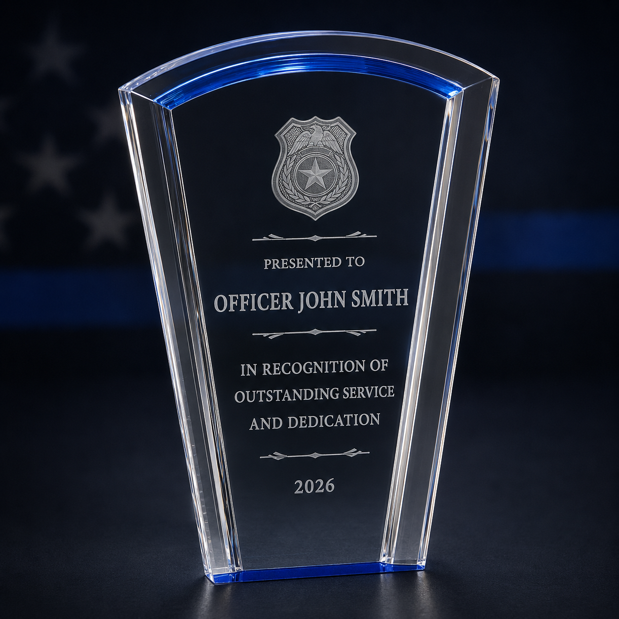 Blue Fan Halo Acrylic-Custom Police, Firefighter & EMT Community Service Award
