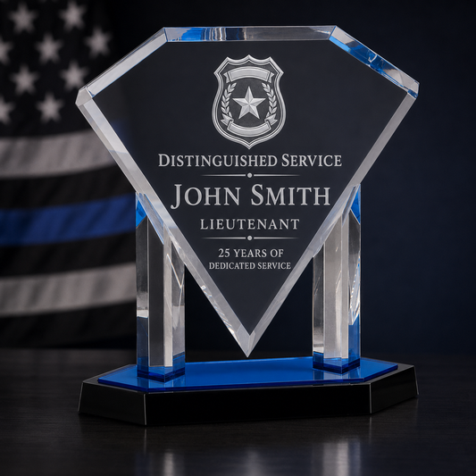 Custom Blue Veteran & Military Appreciation Award -Blue Floating Diamond Acrylic