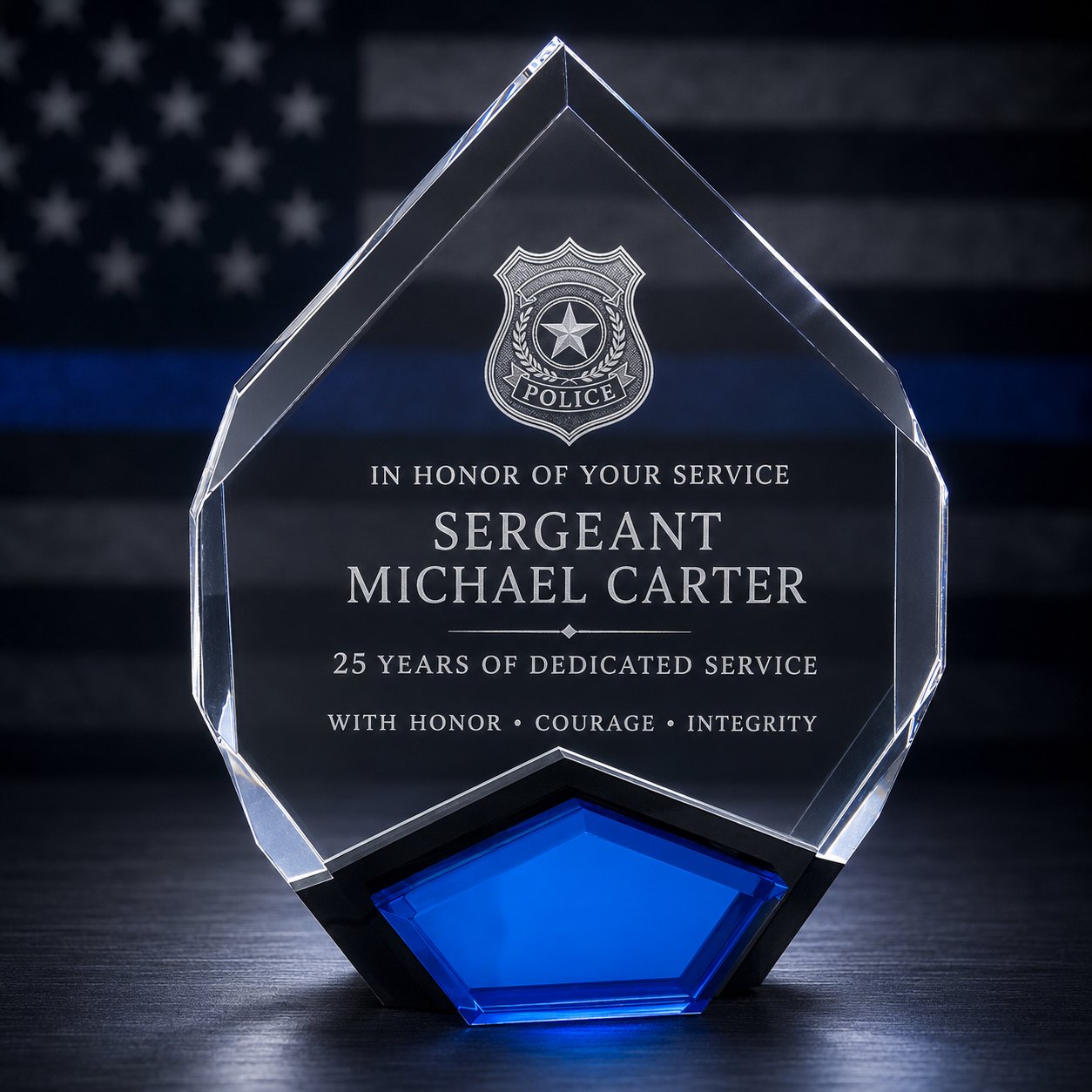 Personalized Police Captain Promotion Award – Blue Marquis Acrylic