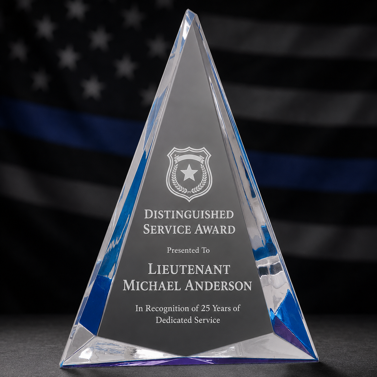 Personalized Law Enforcement Valor Award – Blue Pinnacle Acrylic