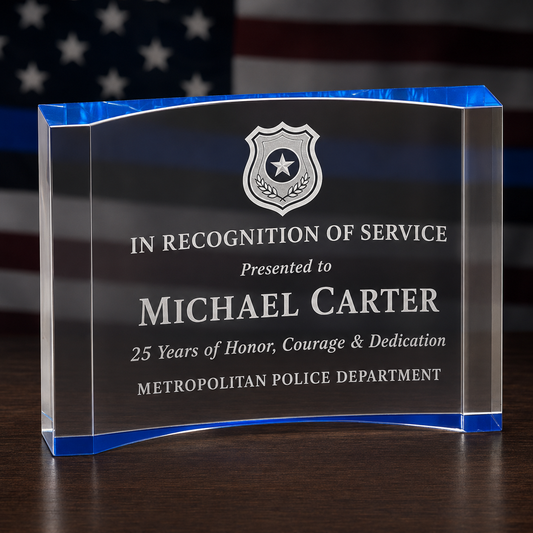 Premium Personalized Police Retirement Award – Blue Thick Acrylic Crescent