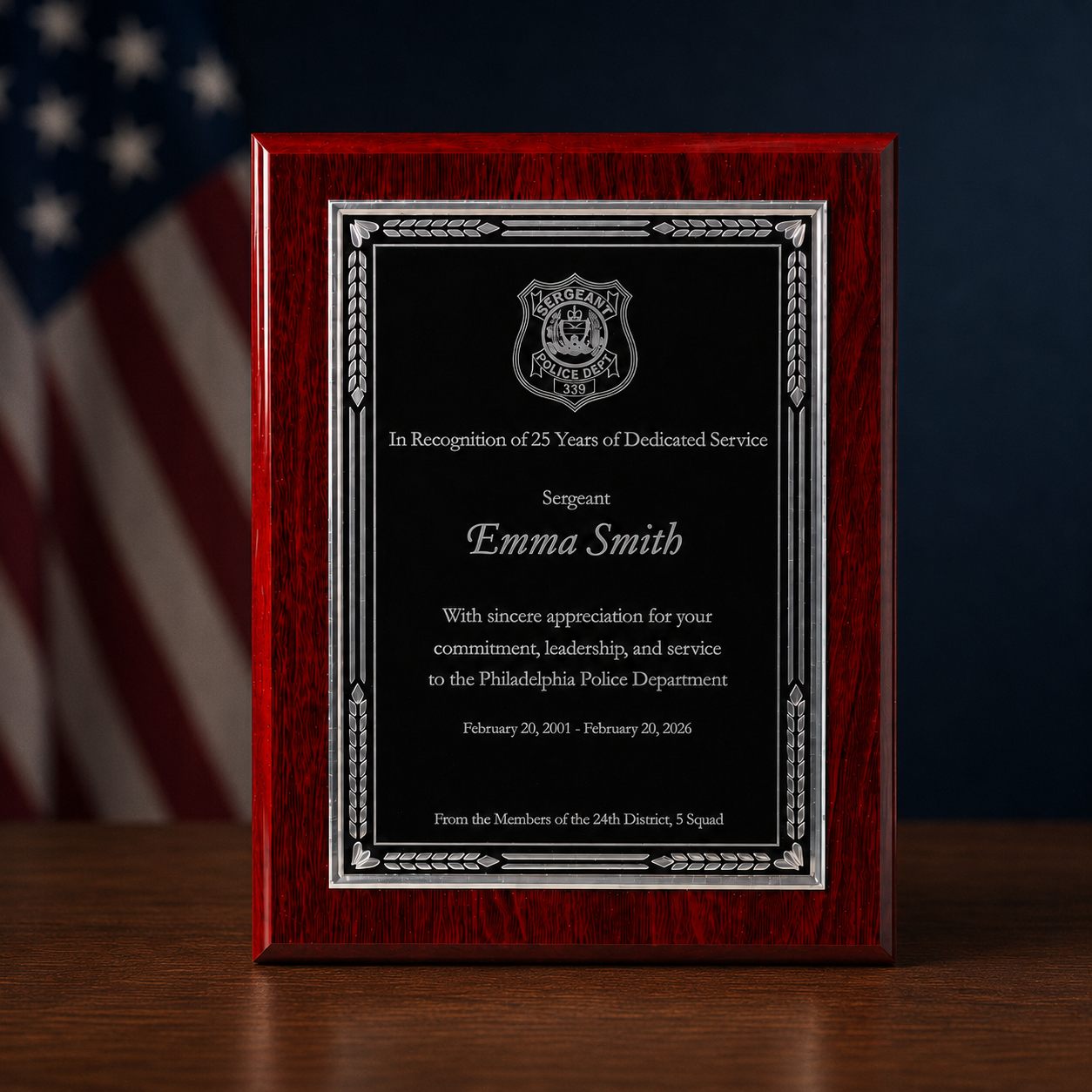 Police Retirement Plaque| 25 Years of Service | Personalized Engraved Award | Law Enforcement Gift | Custom Officer Recognition Plaque