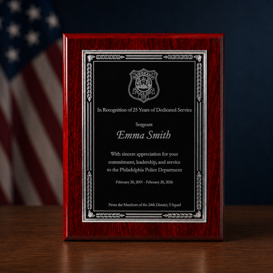 Police Retirement Plaque| 25 Years of Service | Personalized Engraved Award | Law Enforcement Gift | Custom Officer Recognition Plaque