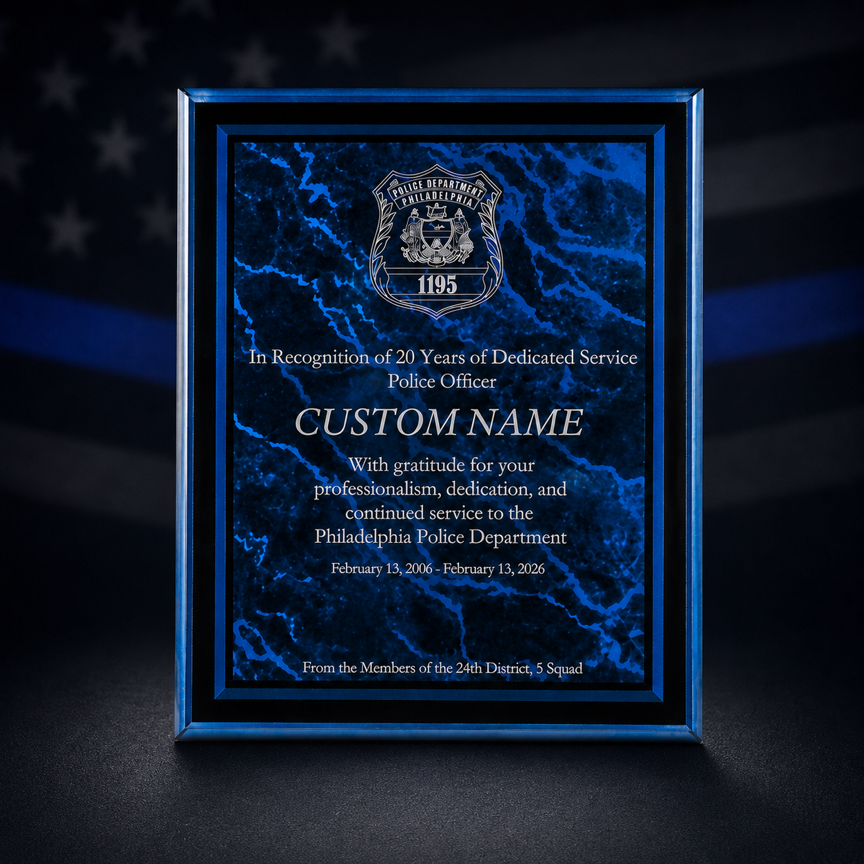 Border Acrylic Recognition Plaque | Custom Retirement, Service & Achievement Award