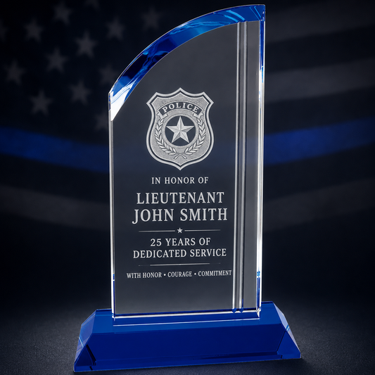 Personalized Crystal Lifetime Achievement Award for Police, Military & First Responders
