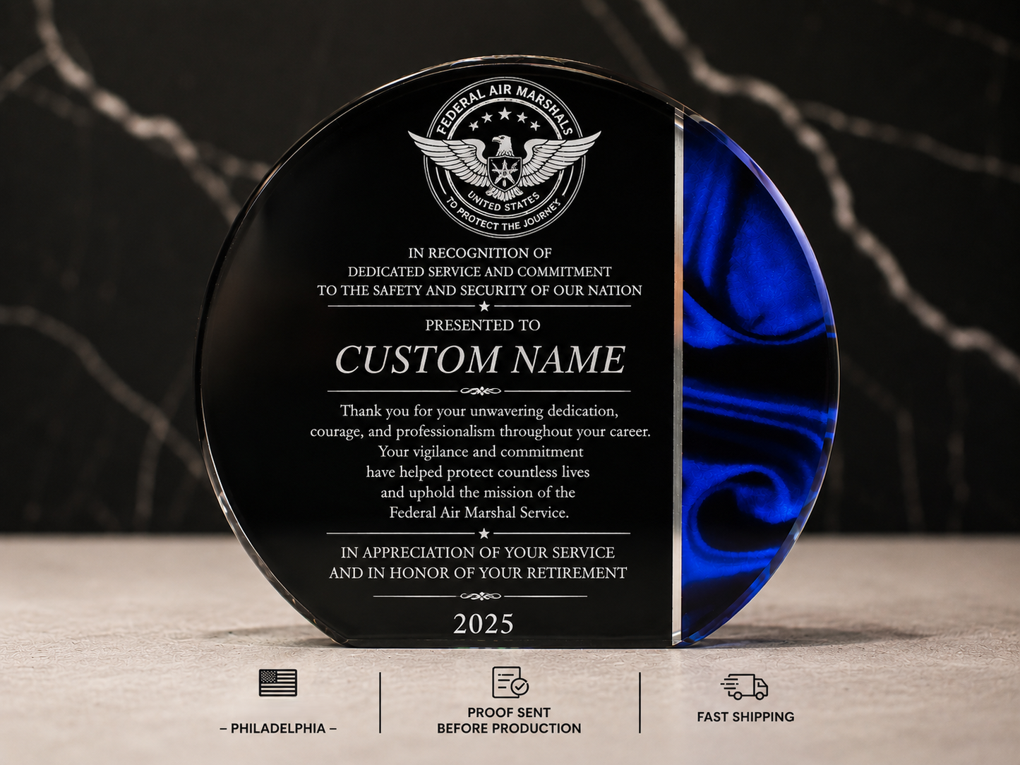 Blue Velvet Acrylic Award | Custom Recognition, Promotion & Retirement Gift