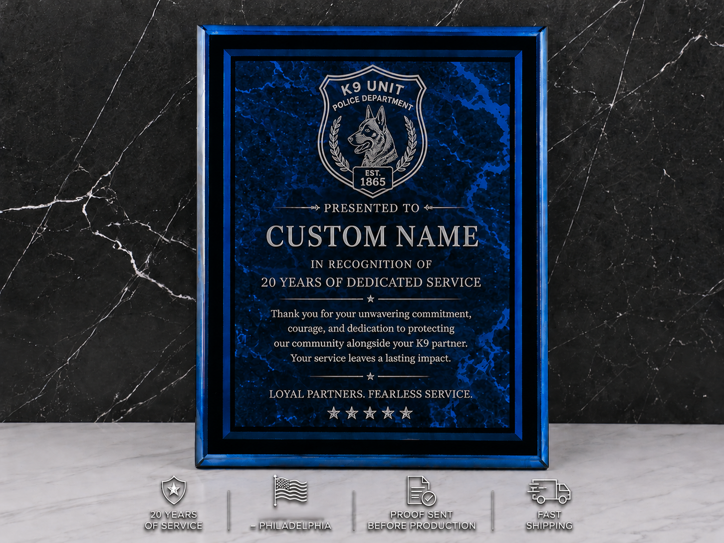 Border Acrylic Recognition Plaque | Custom Retirement, Service & Achievement Award