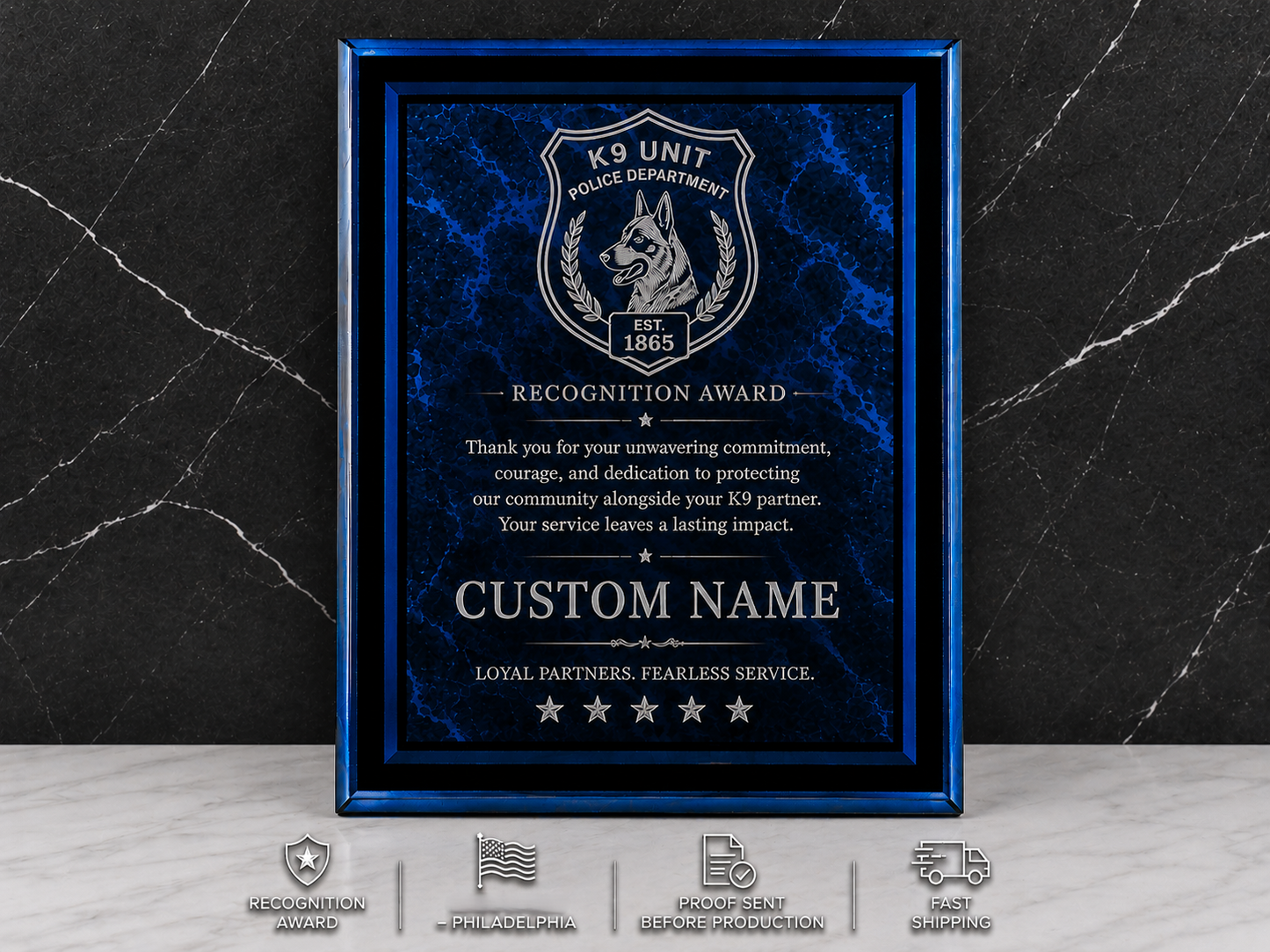 Border Acrylic Recognition Plaque | Custom Retirement, Service & Achievement Award