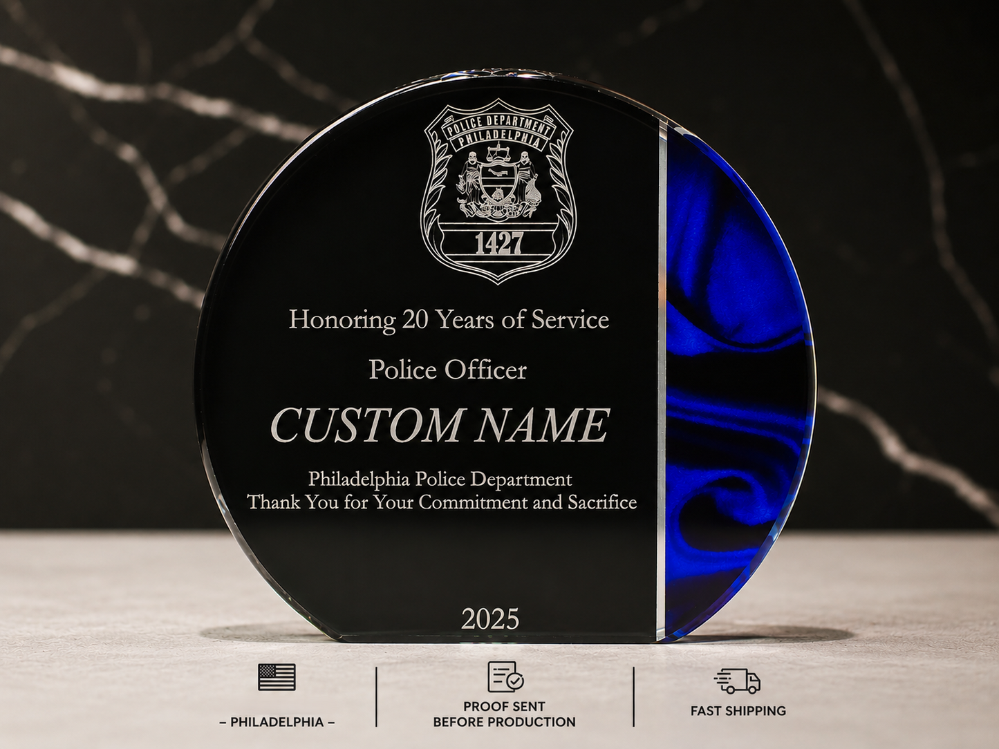 Blue Velvet Acrylic Award | Custom Recognition, Promotion & Retirement Gift