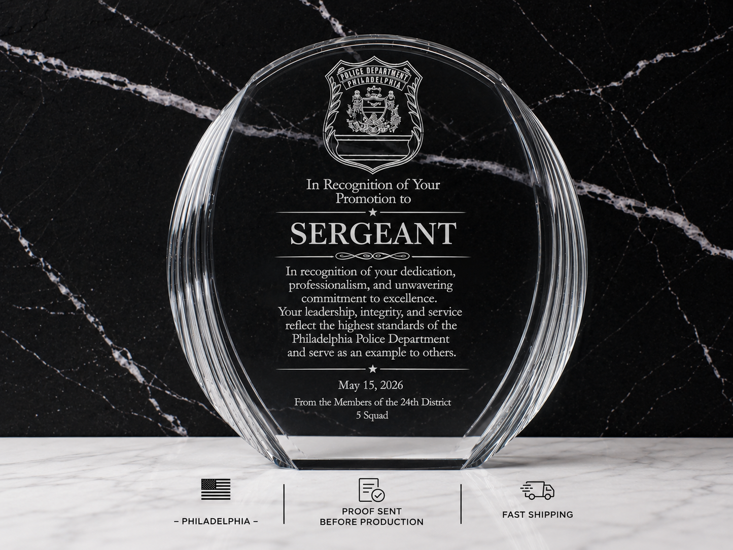 Clear Blue Acrylic Recognition Award | Personalized Employee, Service & Achievement Award