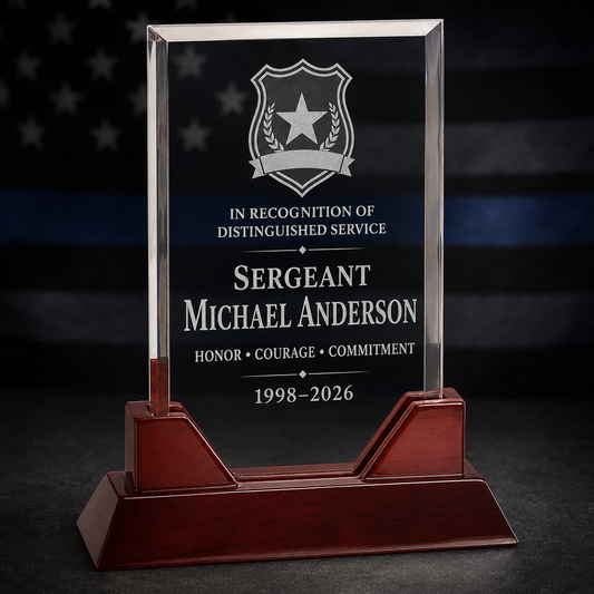 Custom Firefighter Retirement & Service Award Rectangle Acrylic with Rosewood Base