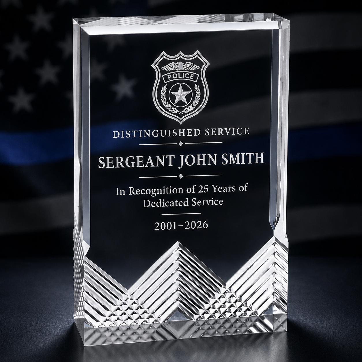 Personalized Police, Military & First Responder Blue Apex Mirage Acrylic Award