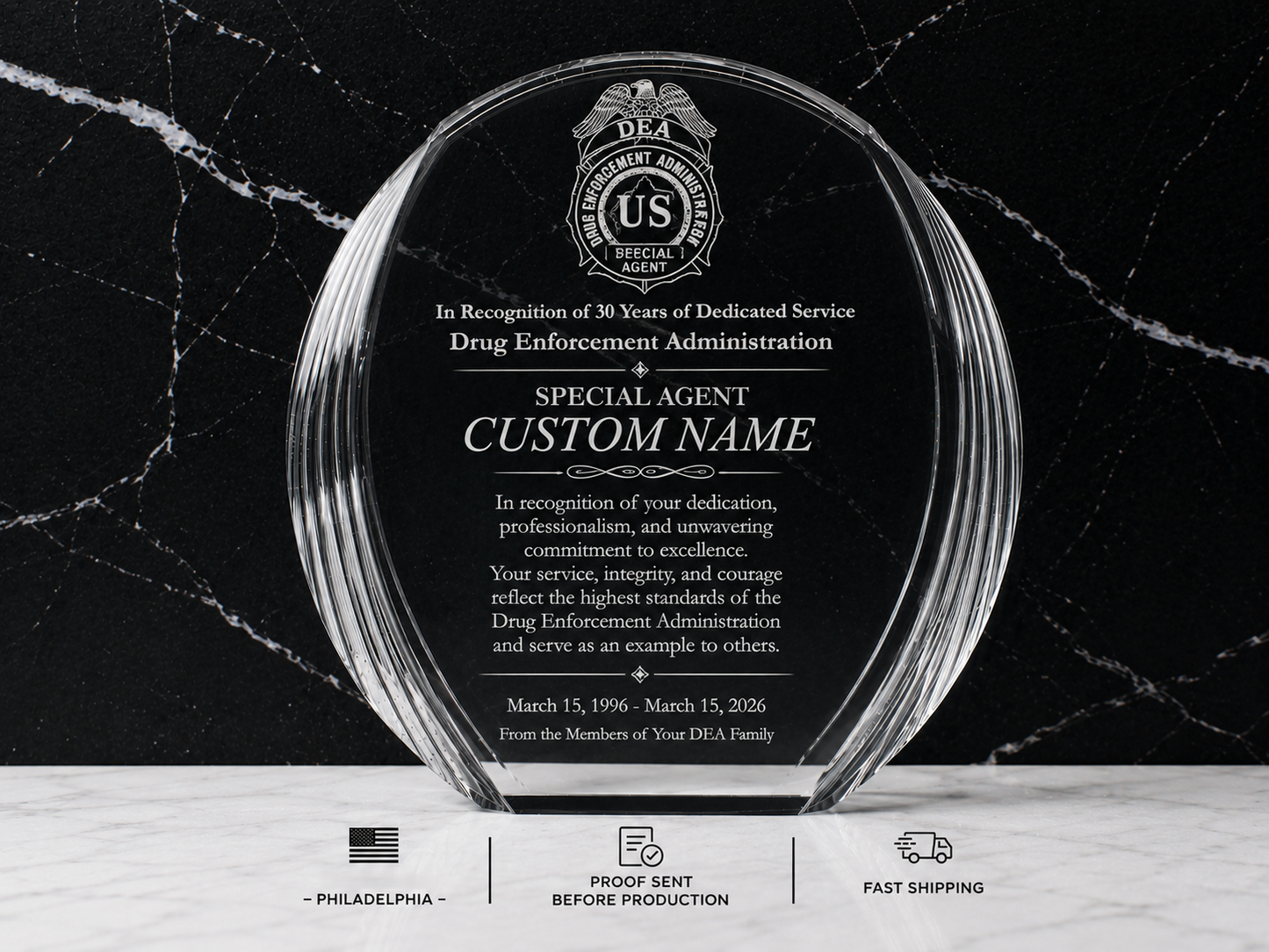 Clear Blue Acrylic Recognition Award | Personalized Employee, Service & Achievement Award